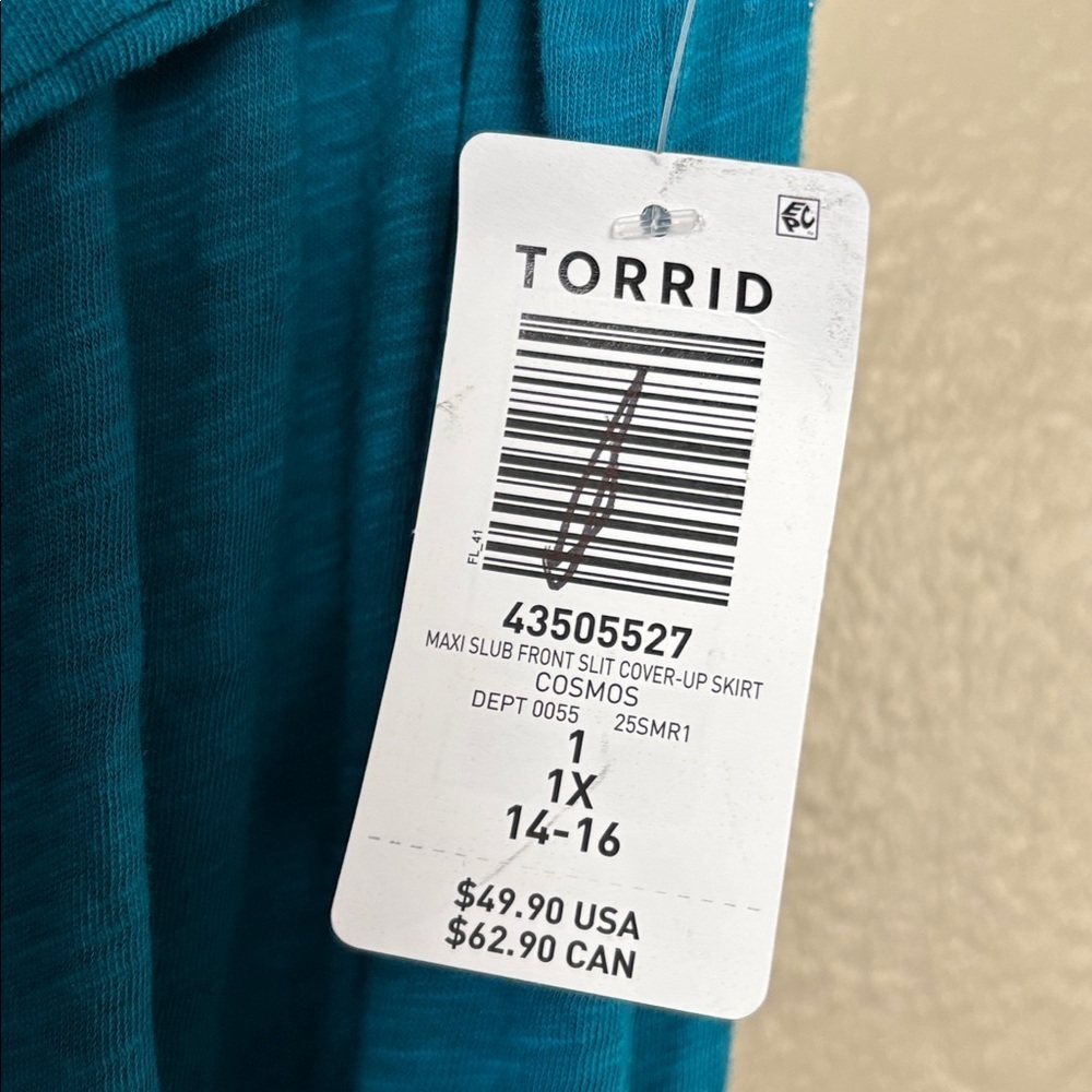 TORRID Slit Front Beach Cover-Up Maxi Skirt 1X 14-16 Teal Blue Women’s Plus Size - Picture 3 of 5